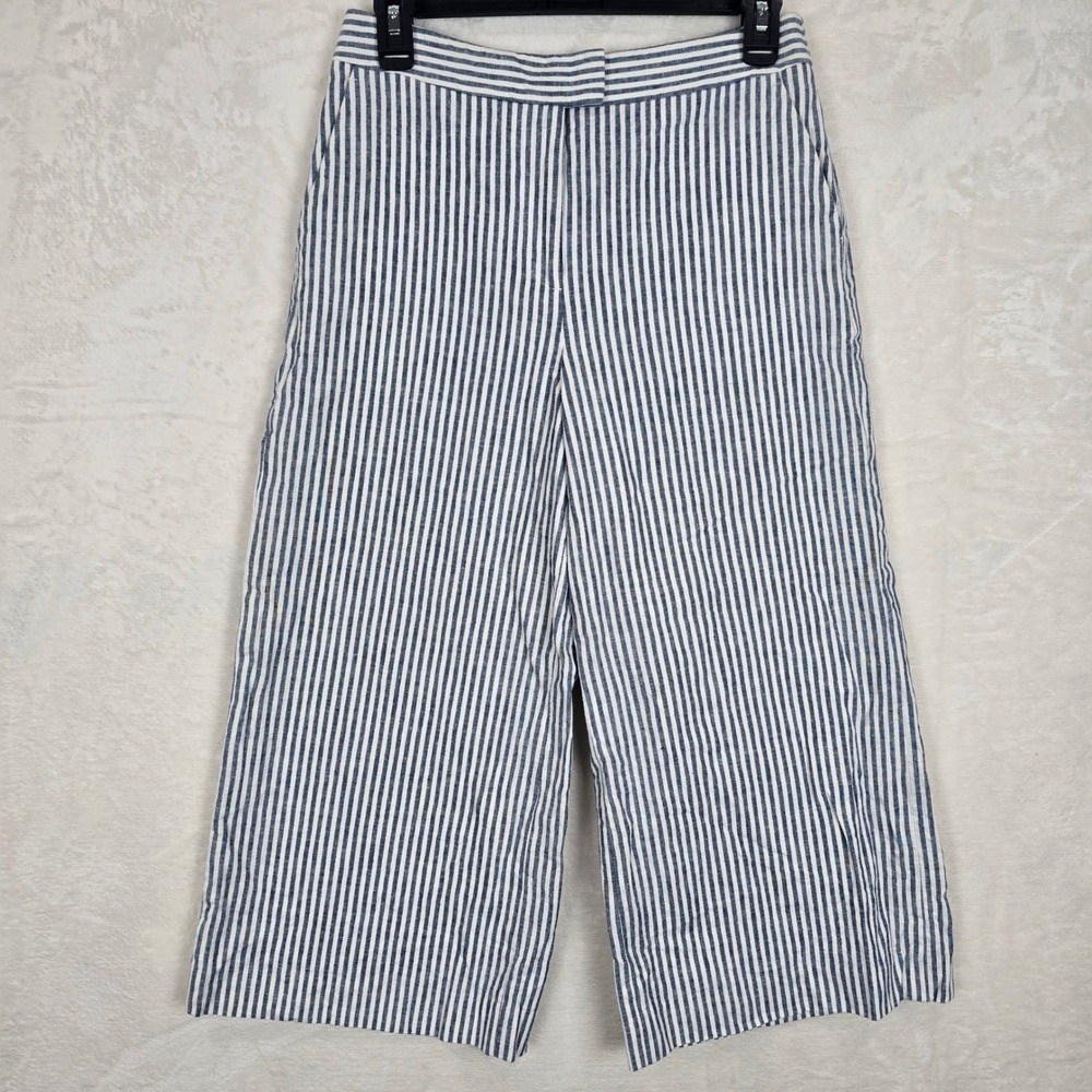 Boden Navy Blue White Striped Linen Cotton Wide Leg Culotte‎ Pants T0145 US 4R